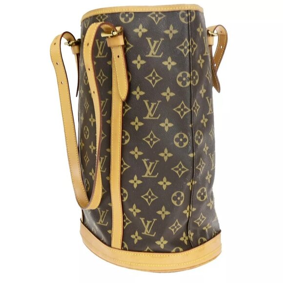 LOUIS VUITTON BUCKET GM Shoulder Tote Bag Monogram Leather Brown - Picture 12 of 16